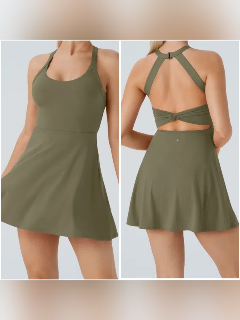 Halara SoftlyZero™ Backless Twisted Active Dress/Green